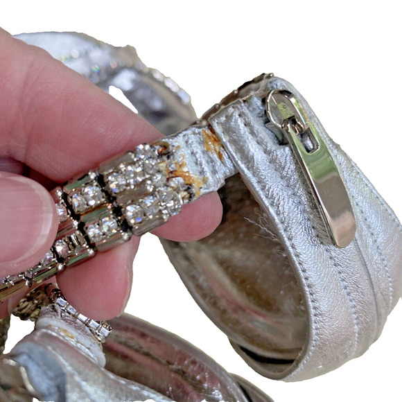 Valerie Stevens Lucite 2 Silver Rhinestones High Heels Ankle Strap Shoes US 8.5M - Picture 7 of 11